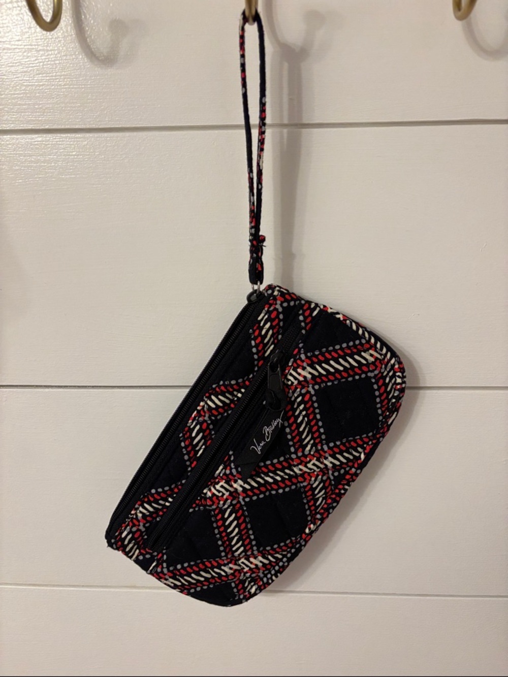 Vera Bradley Wristlet Pouch in Black with Red & Cream Plaid